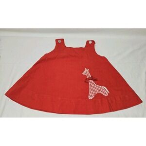 VTG Girls Handmade Button Corduroy Red Dress gingham Giraffe